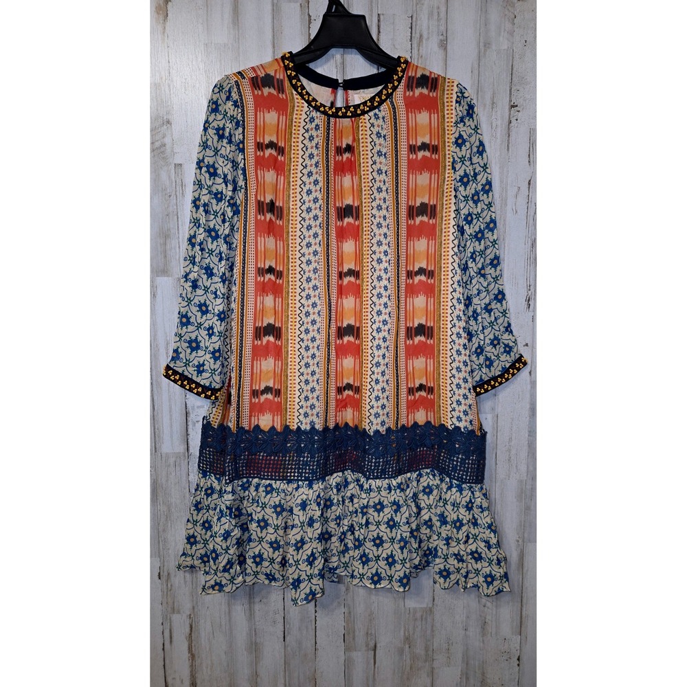 EUC Anthropologie Verb Pallavi Singhee S beaded Chiffon Shift Tunic Dress
